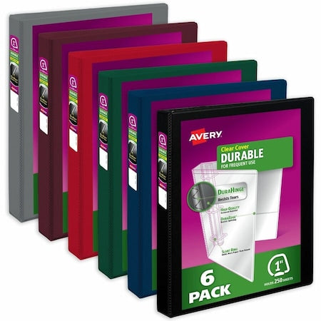Binder, Assorted Dark Color, Durable, PK6