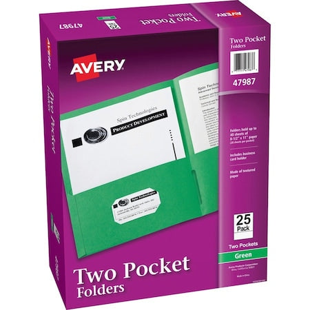 Two-Pocket File Folder, Green, PK25