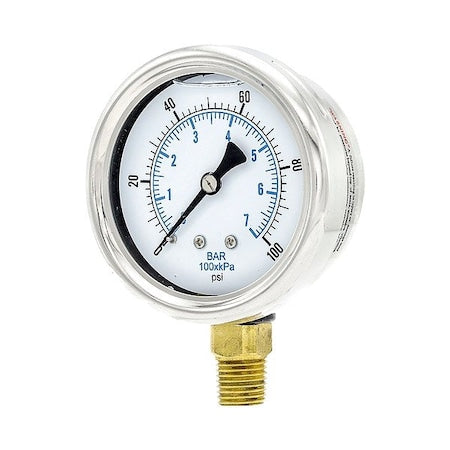 Pressure Gauge, 1/4 in NPT, Bottom Location