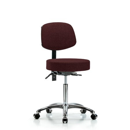 Rutledge Fab Stool with Back Chrome - Med Bench Height with Seat Tilt and Casters in Burgundy Fab
