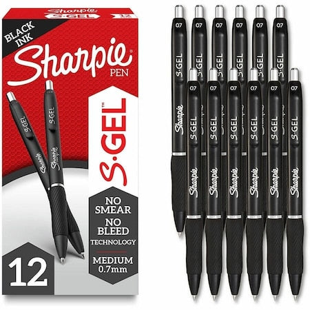 S-Gel Pen, Medium 0.7mm, Black, PK12