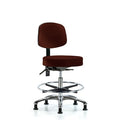 Vin Stool with Back Chr-Med Bench Ht with Chr Foot RingandStat Glides in Burgundy Trailblazer Vin