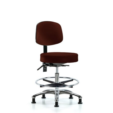 Vin Stool with Back Chr-Med Bench Ht with Chr Foot RingandStat Glides in Burgundy Trailblazer Vin