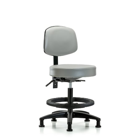 Vin Stool with Back-Medium Bench Ht with Black Foot RingandStationary Glides in Dove Trailblazer Vin