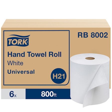 Hardwound Paper Towel Roll, 1 Ply, Continuous Roll Sheets, 800 ft, White, 6 PK