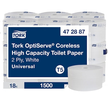 Coreless, 2 Ply, 1,500 Sheets, White, 18 PK