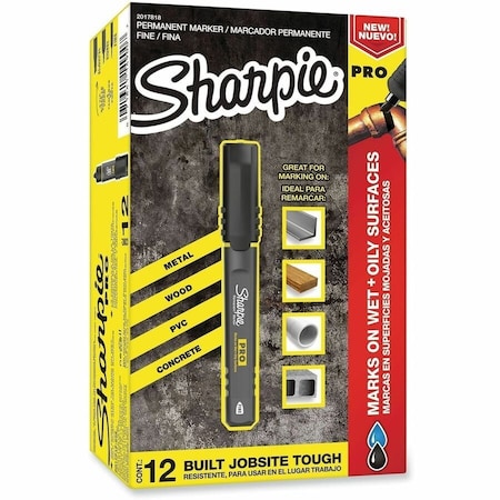 Permanent Marker, Black, Fine Tip, Capped, 12 PK