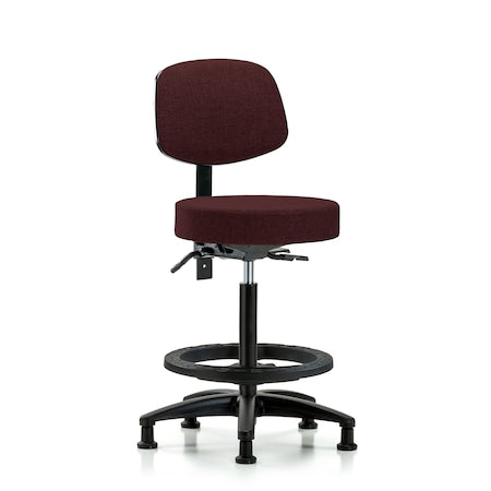Rutledge Fab Stool with Back-High Bench Height with Black Foot RingandStat Glides in Burgundy Fab