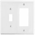 Toggle Switch/Rocker Wall Plate, Number of Gangs: 2 Plastic, Satin Finish, White