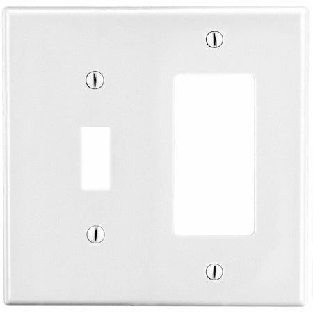 Toggle Switch/Rocker Wall Plate, Number of Gangs: 2 Plastic, Satin Finish, White