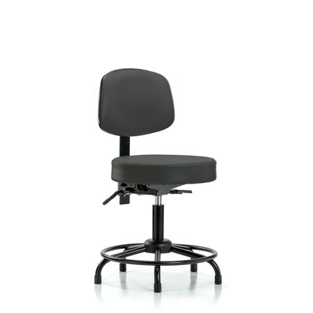 Desk Stool, Vinyl, Bk, RT, Tilt, Glides, Gry