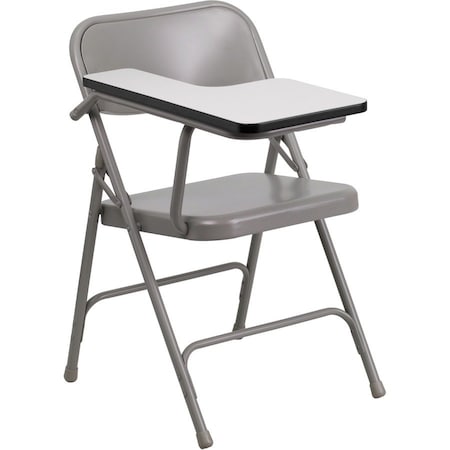 Round Metal Tablet Arm Chair, Right Hand, Beige, Laminate, Grey