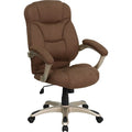 Contemporary Chair Fixed Arms, 18-1/4" to 22" Height, Fabric, Brown Microfiber
