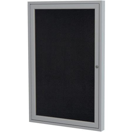 Enclosed Rubber Bulletin Board 36"x24", 1 Hinged Door, Black