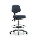 Vin Stool with Back Chr-High Bench Ht with Seat Tilt, Chr FR, and Casters in Imp Blue Trailblazer Vin