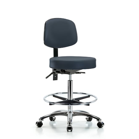 Vin Stool with Back Chr-High Bench Ht with Seat Tilt, Chr FR, and Casters in Imp Blue Trailblazer Vin