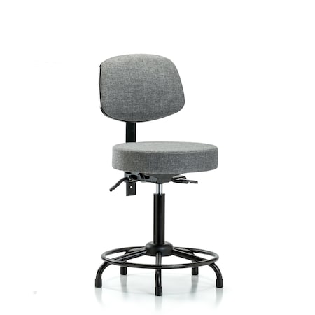Fab Stool with Back-Medium Bench Height with Round Tube Base, Seat Tilt, and Stat Glides in Gray Fab
