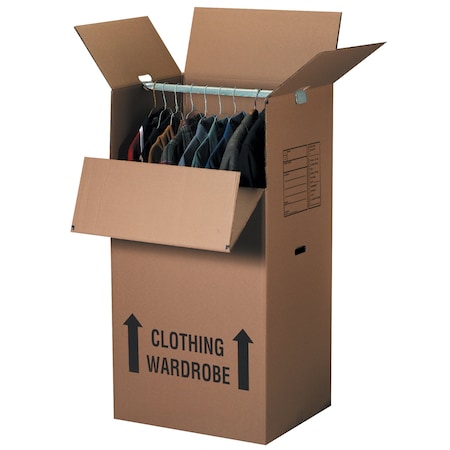 24 in x 20 in x 34 in Wardrobe Box, Kraft, Corrugate, Double Wall, 48 ECT