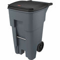 BRUTE 65 gal Rectangular Rolling Plastic Can, Gray, None, Plastic, 25 3/8 in