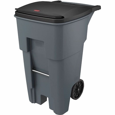 BRUTE 65 gal Rectangular Rolling Plastic Can, Gray, None, Plastic, 25 3/8 in