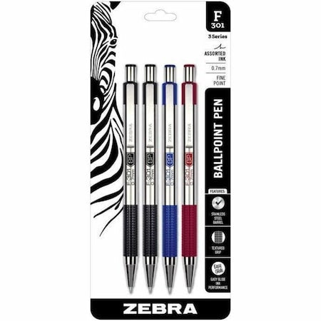 F-301 Retractable Ballpoint 0.7mm Assorted 4pk