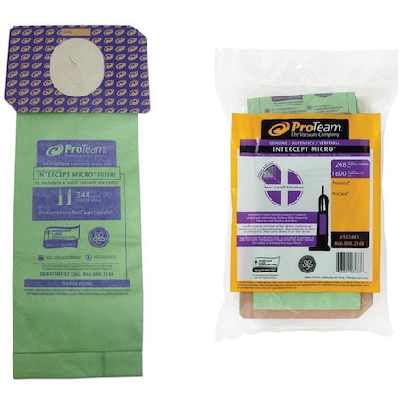 Vacuum Bag, Fits ProTeam Vacuum Brand 107251/107252 Vacuum Models, Dry, Paper, 10 PK