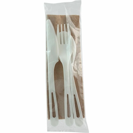 TPLA Compostable Cutlery, Knife/Fork/Spoon/Napkin, 6", White, PK250