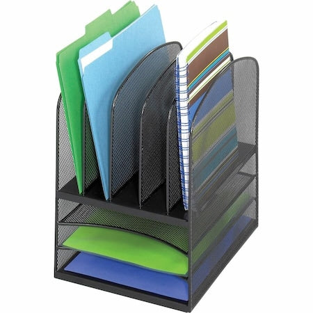 Desk Tray, Black, Steel, 11 1/2 in W, 9 1/2 in L, 13 in H, 8 Number of Compartments
