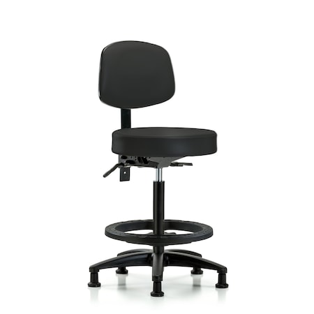 Vin Stool with Back-High Bench Ht with Black Foot RingandStationary Glides in Black Trailblazer Vin