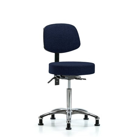 Rutledge Fab Stool with Back Chrome - Med Bench Height with Seat Tilt and Stat Glides in Navy Fab