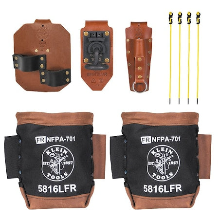 Iron Worker Tool Holder Essentials Set, Brown/Black, Leather, Steel, Brass, 4 Pockets