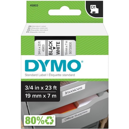 Adhesive Label Tape Cartridge 3/4" x 23 ft., Black/White