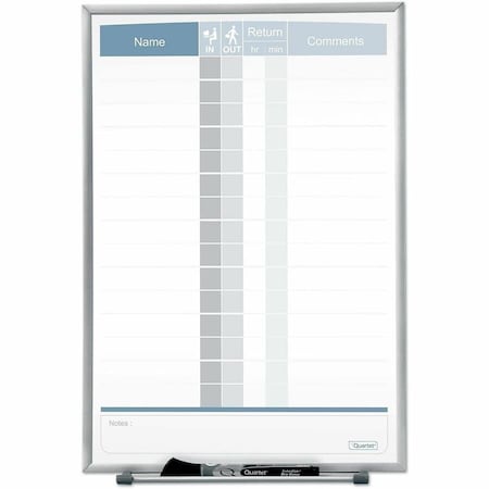 In/Out Board, Steel, 16 in, 11 in, Aluminum Frame, White/Gray, Gloss