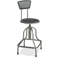 Round Stool with Backrest, Height 22-1/2" to 27"Pewter