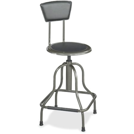 Round Stool with Backrest, Height 22-1/2" to 27"Pewter