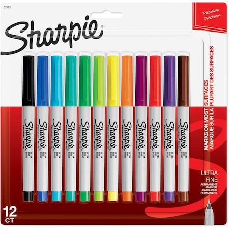 Permanent Marker Set, Ultra Fine Tip, Capped, 12 PK