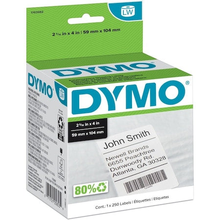 Printer Label, 4 in Label W, 2 5/16 in Label H, 250 Labels per Roll, Black/White