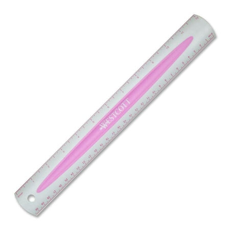 Ruler, Plastic, 12 In, Finish: Pink