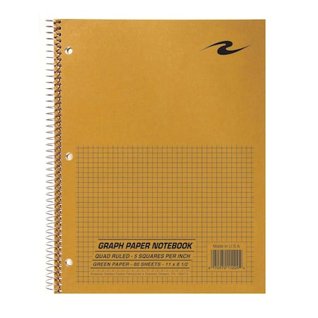 Wire Notebook, 11x8.5 80 Sht Green-tint Ppr, 5x5 graph