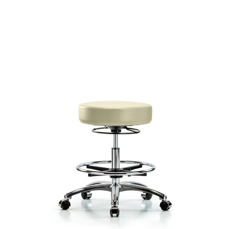 Vin Stool without Back Chr-Medium Bench Ht with Chr FRandCasters in Adobe White Trailblazer Vin