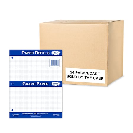 Loose Leaf Graph Paper, 80 sht/PK, 8"x10.5", 5x5 Graph Ruled Notebook Filler Paper, 3-hole Punched