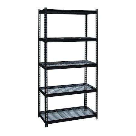 2300 Riveted Steel Wire Deck Shelving 5-Shelf Unit, 18" D x 36" W x 72" H, Black