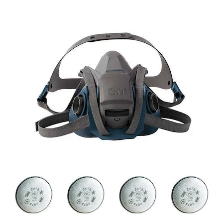 Half Mask Respirator Kit: 4 Cartridges Included, Rugged Comfort Quick Latch, P100, Bayonet, Size L