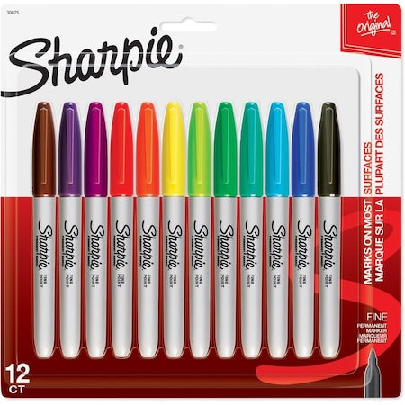 Permanent Marker Set, Fine Tip, Assorted Colors, PK12