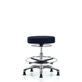 Fab Stool without Back Chr-Medium Bench Height with Chr Foot Ring and Stationary Glides in Navy Fab