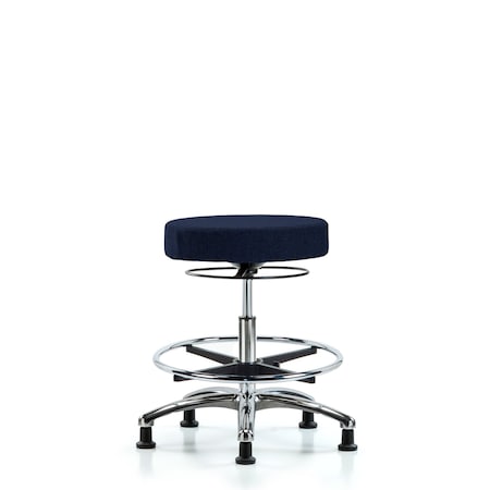 Fab Stool without Back Chr-Medium Bench Height with Chr Foot Ring and Stationary Glides in Navy Fab