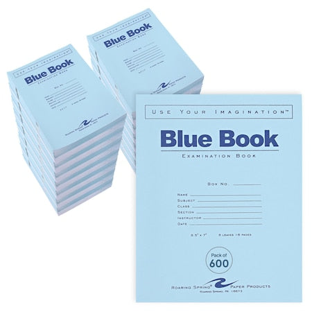 Case of Exam Blue Books,  8.5"" x 7"", 8 Sheets/16 Pages, Wide Ruled with Margin,PK600