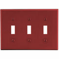 Toggle Switch Wall Plate, Number of Gangs: 3 Plastic, Satin Finish, Red
