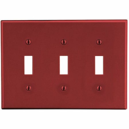 Toggle Switch Wall Plate, Number of Gangs: 3 Plastic, Satin Finish, Red