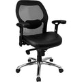 Contemporary Chair Mid-Back Exec Leather Chair, Black, Adjustable Arms, 17-3/4" to 21" Height